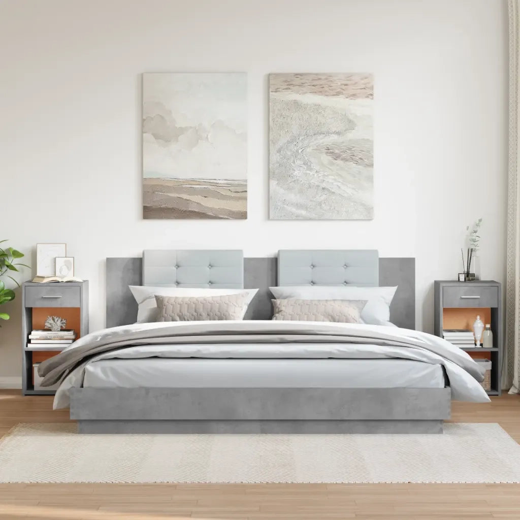 Comodini 2 pz-Set di 2 Tavolino da notte Grigio Cemento 35x34x65 cm in Legno Multistrato
