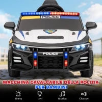 Macchina Elettrica per Bambini della Polizia con Telecomando, Clacson e Musica Integrata, 96x60x45 cm