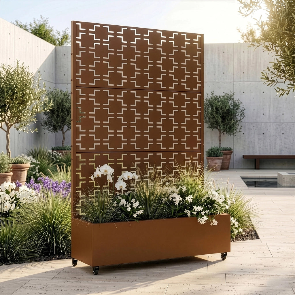 Fioriera con Spalliera Aaskis a Rotelle in Acciaio 190 x 120 x 38 cm - Marrone casa.pro
