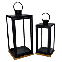 Lanterna metallo 1-2 nero base legno quadro cm24x24h55