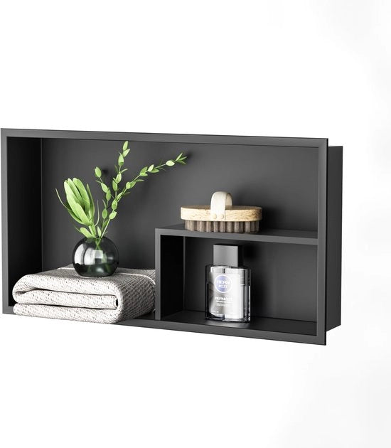 Doucherek in muratura senza fori - Douché integrato - Pannello di installazione nero - Nido doccia - 60 x 30 x 10 cm - Massimo 4 kg di carico