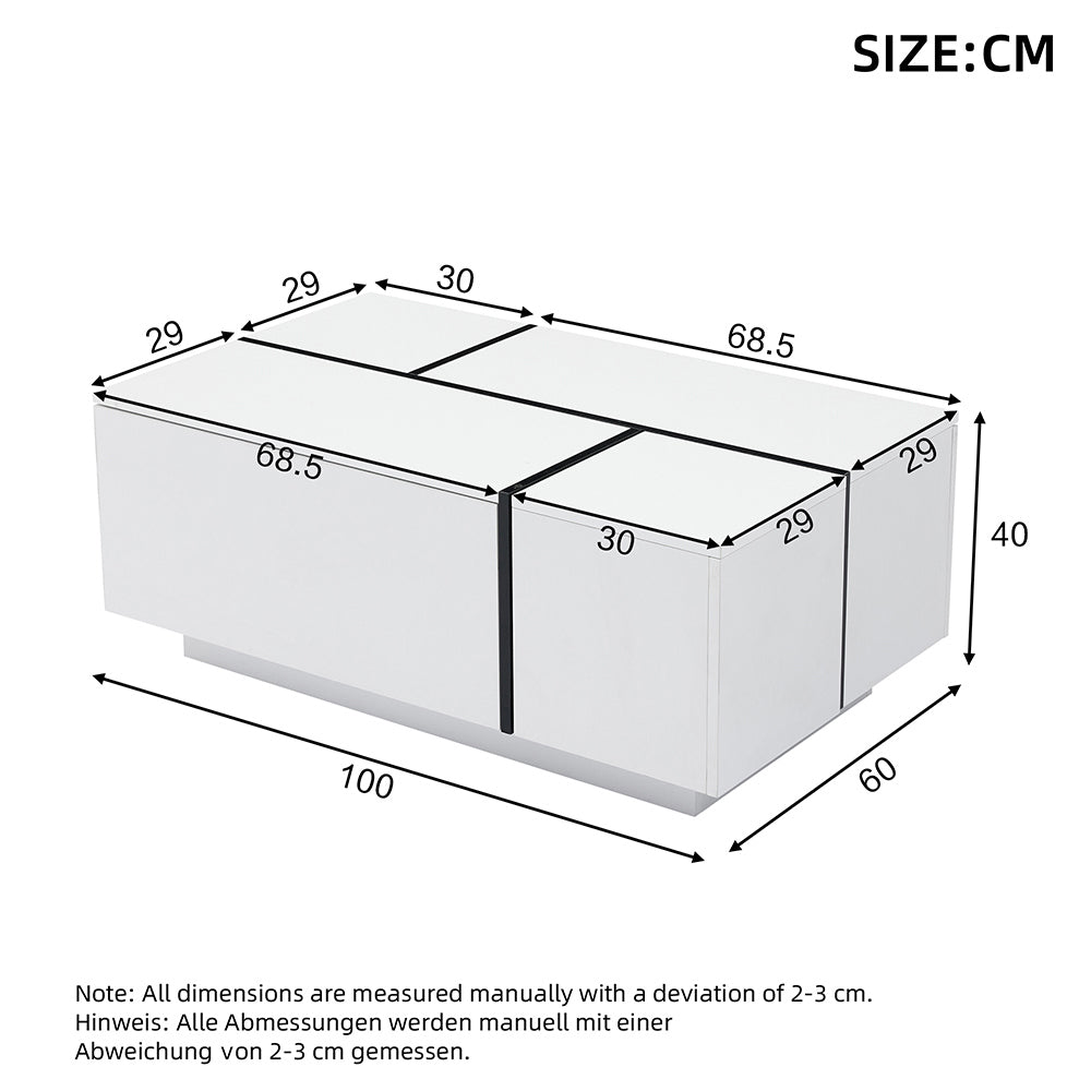 Tavolino-Xylo-100x60x40cm bianco patchwork 4 cassetti