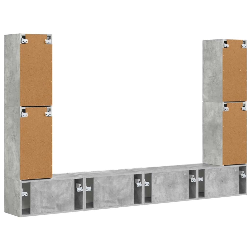Set mobile TV 8 pcs Grigio cemento Legno multistrato