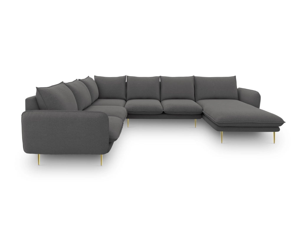 Cosmopolitan Design - Divano panoramico sinistro "Vienna" 7 posti in tessuto strutturato grigio scuro 