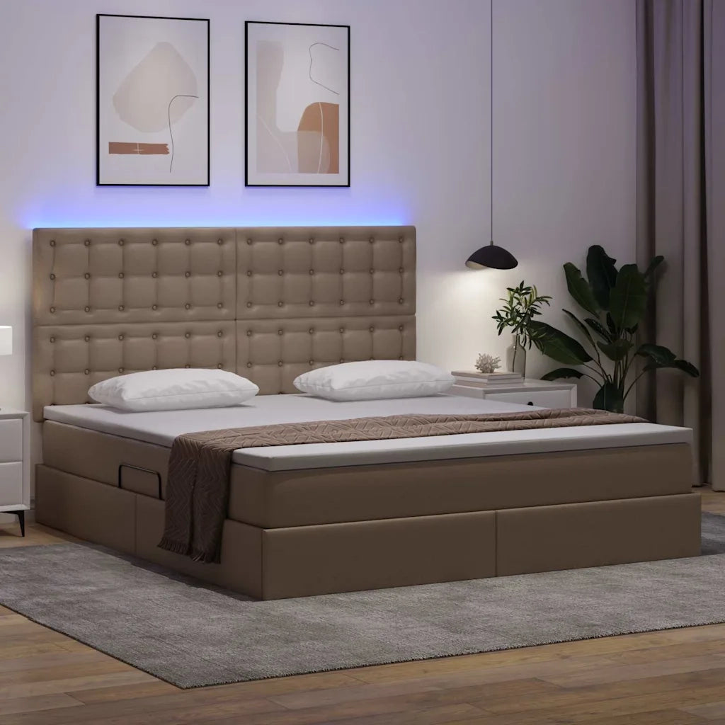 Letto con contenitore e LED con led Cappuccino 180 x 200 cm