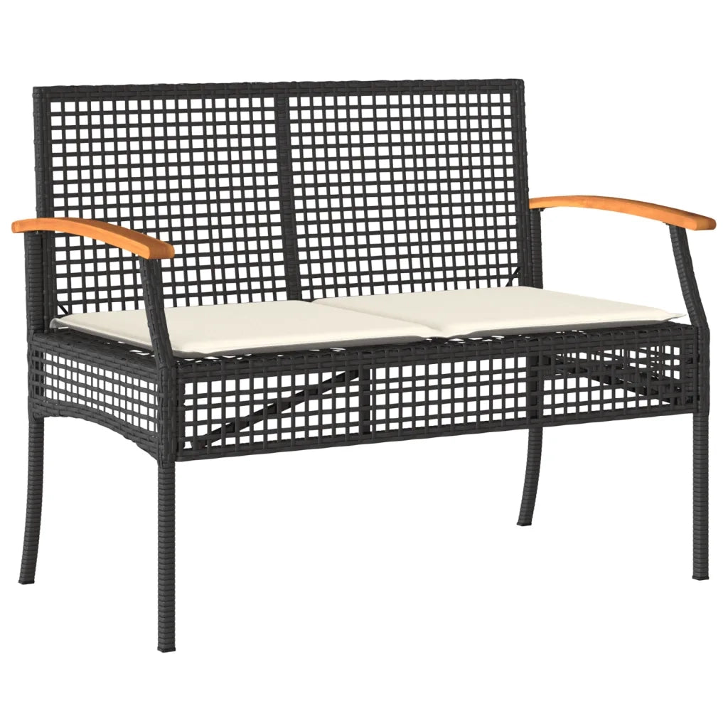 Panca da Giardino con Cuscino Nera in Polyrattan e Legno Acaciacod mxl 91181
