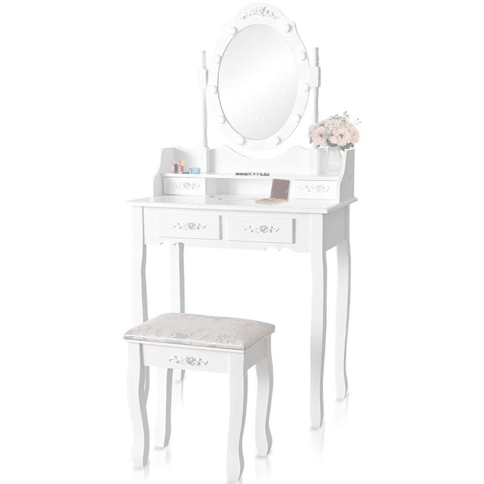 Toeletta Trucco Elena con Specchio e Sgabello Luci Led Freddo Caldo Specchiera