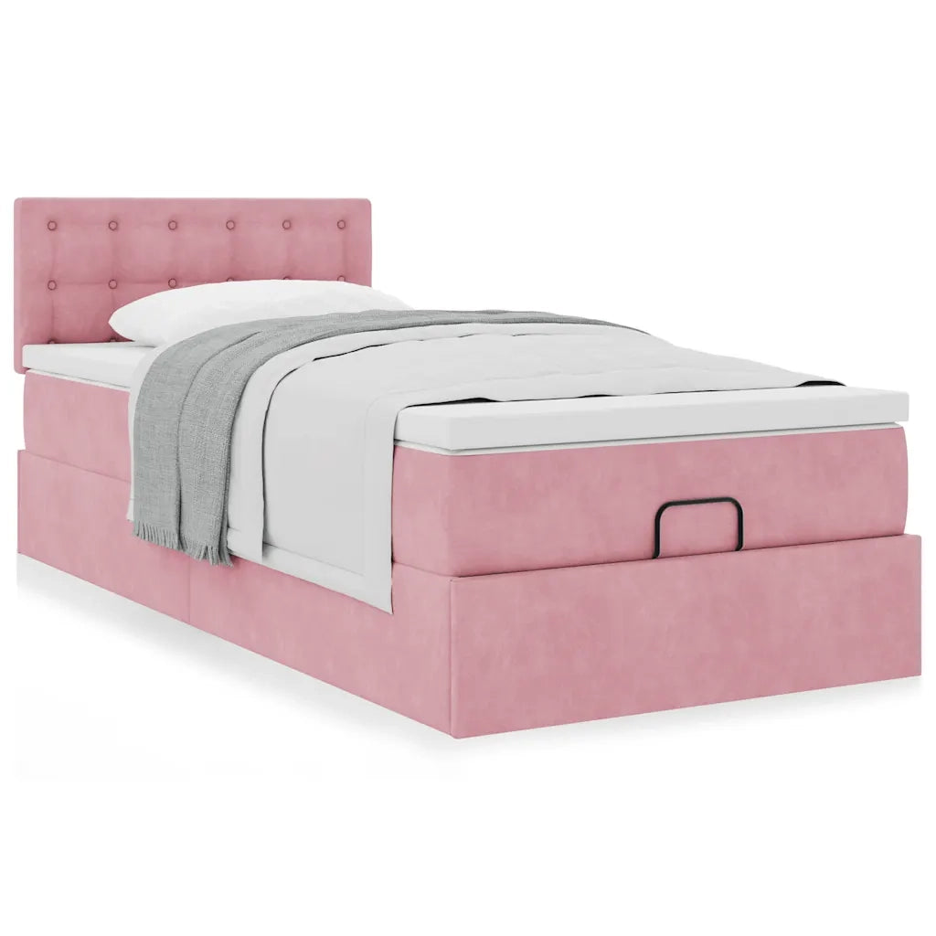 Struttura Letto Pouf con Materasso Rosa 90x200 cm in Velluto 3311896