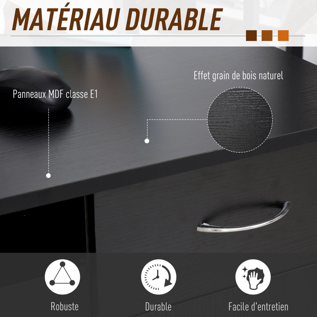 Scrivania Computer con Ripiano e Cassetto - Zephmum - MDF Nero 120x60x74 cm