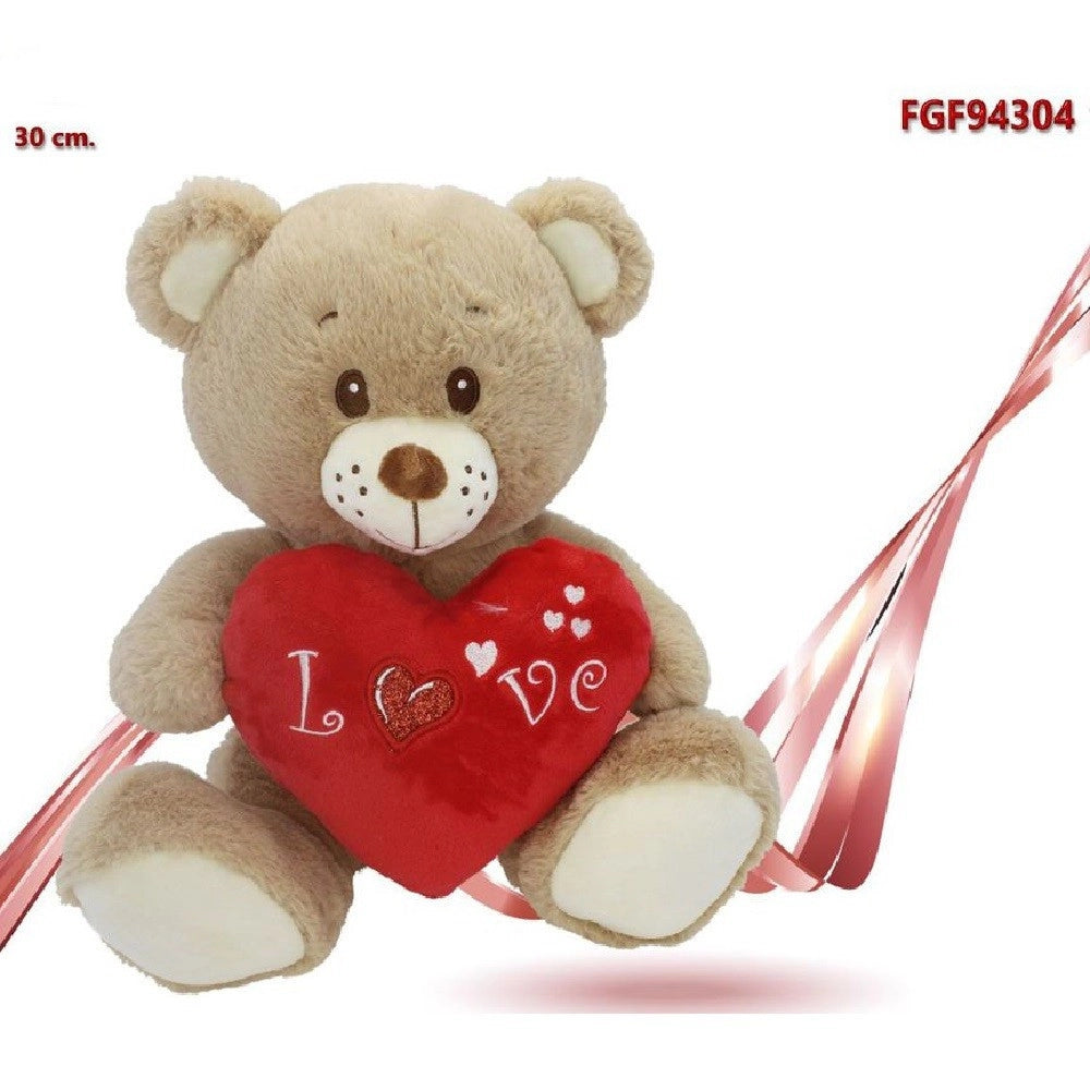 Trade Shop - Orso In Peluche Con Cuore Rosso "love" 30 Cm Orsetto Pupazzo San Valentino 94304 -