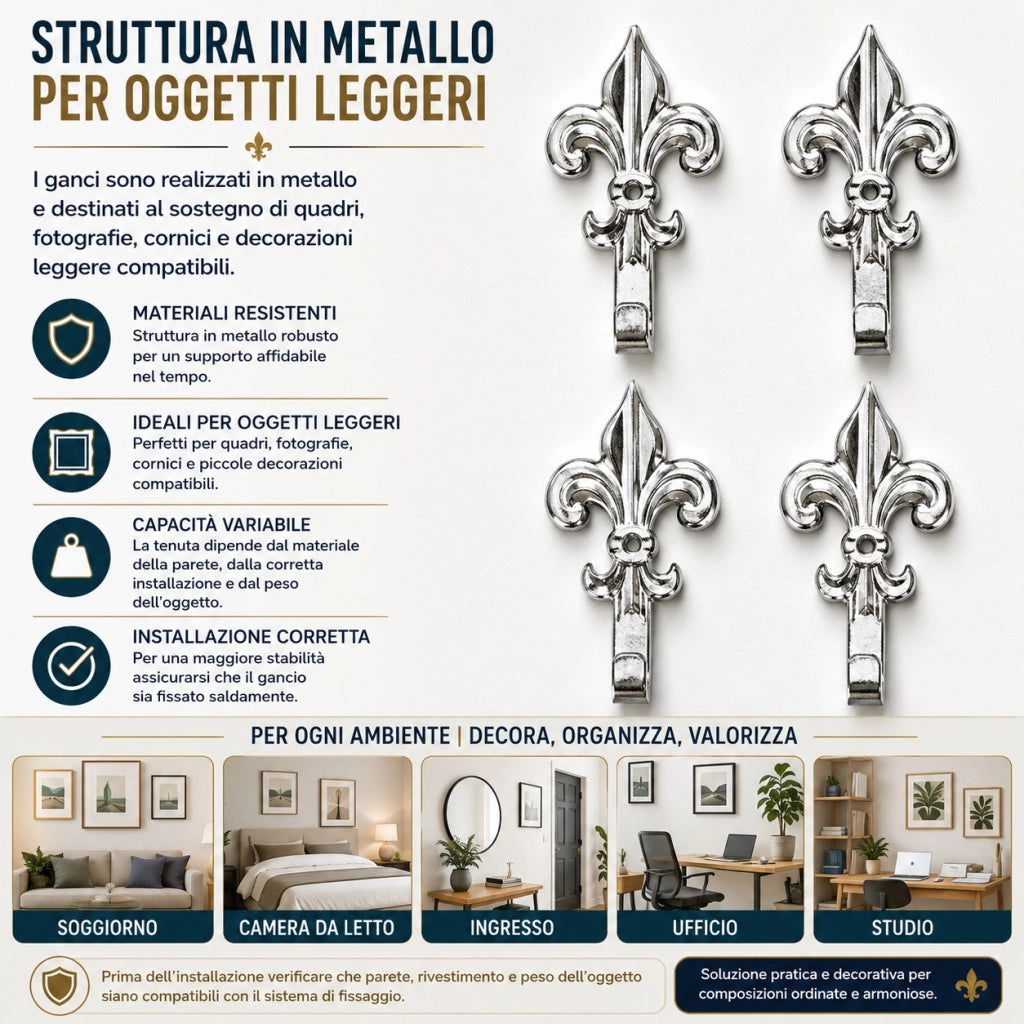 15 Ganci Argentati per Quadri 4,5 cm con Chiodi 17 mm Giglio 66883
