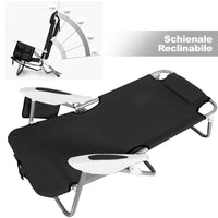 Spiaggina Pieghevole Alluminio con Borsa Termica Reclinabile e Spallacci Nero