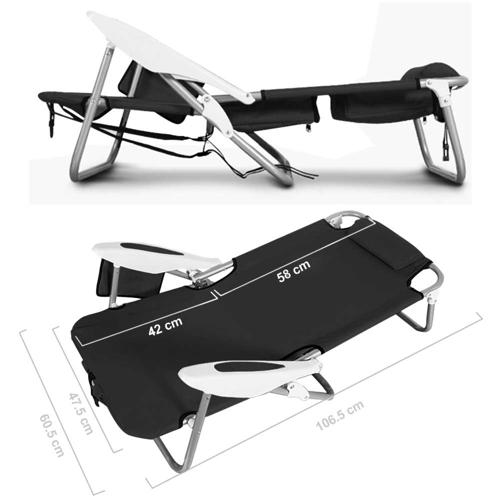 Spiaggina Pieghevole Alluminio con Borsa Termica Reclinabile e Spallacci Nero