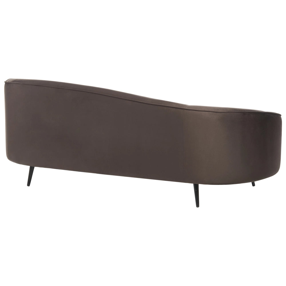 Divano 2 posti in velluto marrone scuro, stile retrò sinuoso e glamour, con gambe metalliche dorate