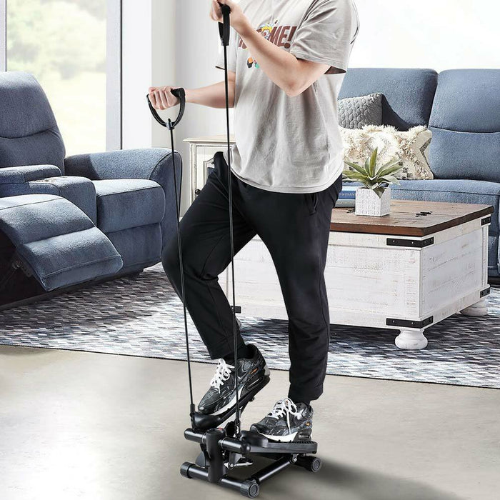 Stepper Allenamento Cardio Fitness Palestra con Manubri Elastici e Display Digitale Nero