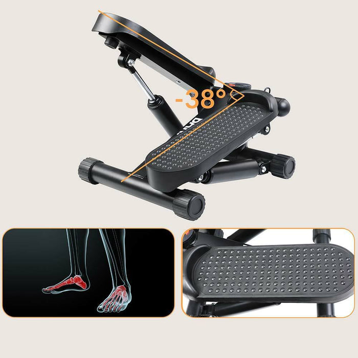 Stepper Allenamento Cardio Fitness Palestra con Manubri Elastici e Display Digitale Nero