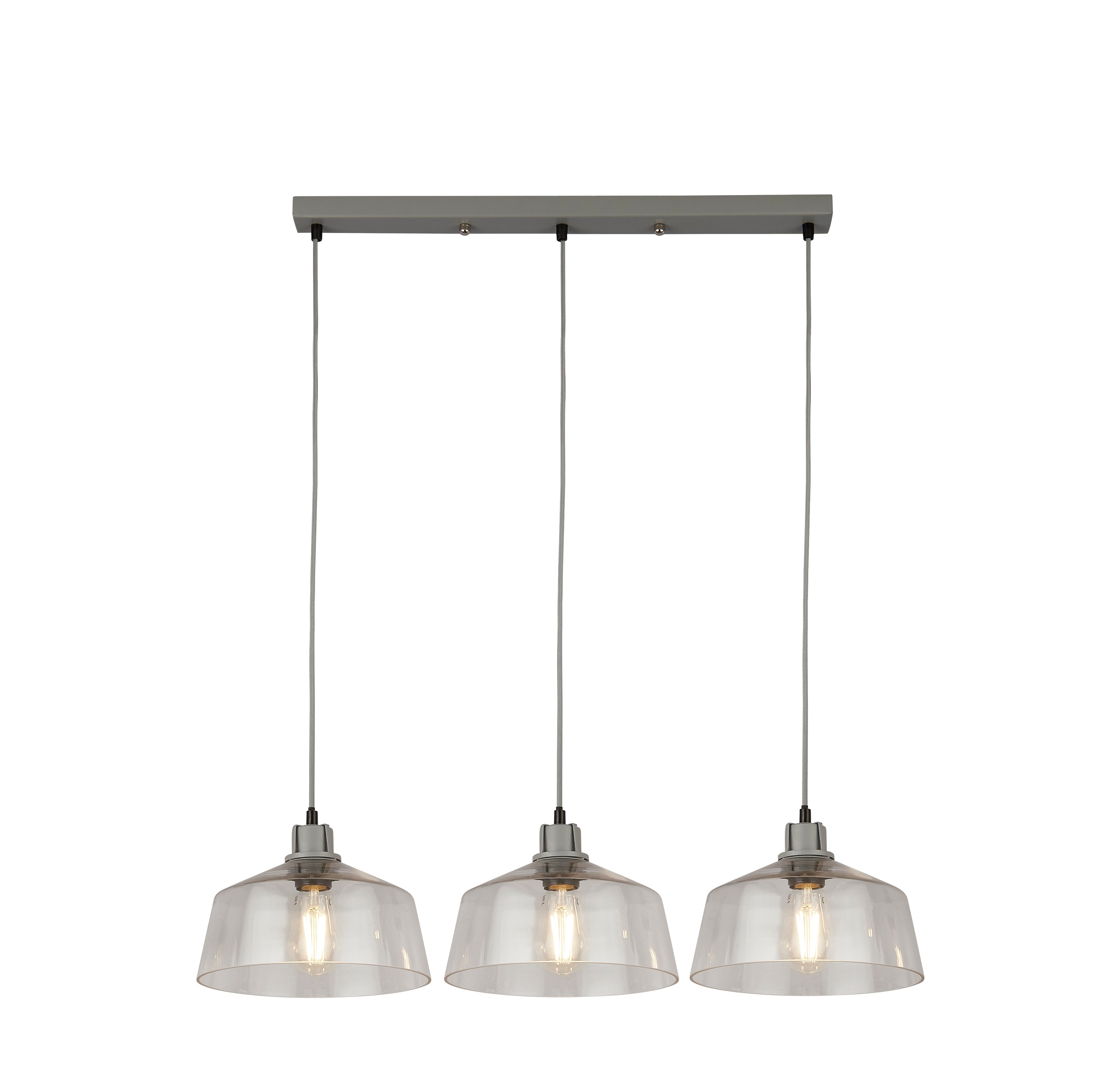 Lampadario Contemporaneo Odéon Acciaio Grigio Trasparente 3 Luci E27