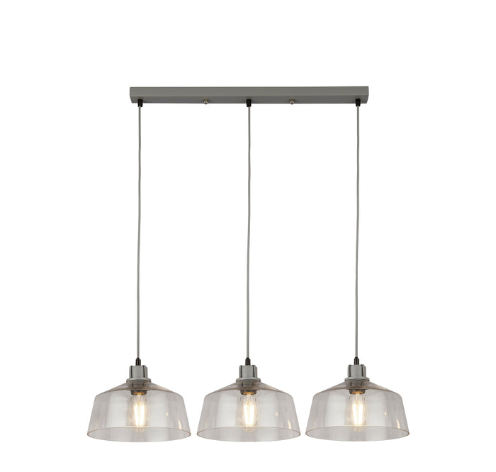 Lampadario Contemporaneo Odéon Acciaio Grigio Trasparente 3 Luci E27