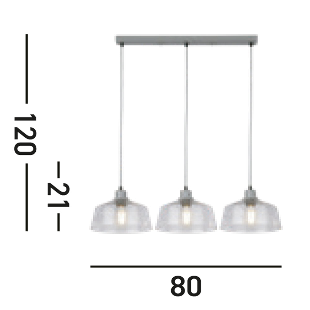 Lampadario Contemporaneo Odéon Acciaio Grigio Trasparente 3 Luci E27