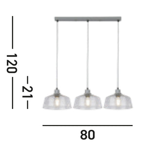 Lampadario Contemporaneo Odéon Acciaio Grigio Trasparente 3 Luci E27
