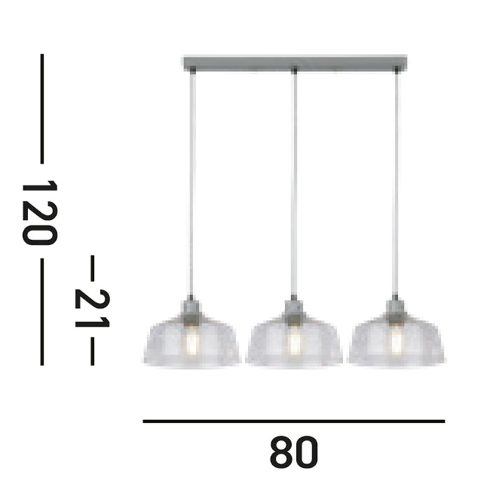 Lampadario Contemporaneo Odéon Acciaio Grigio Trasparente 3 Luci E27