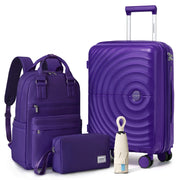 Set di valigie leggere da 3 pezzi, bagaglio a mano espandibile in PP da 20 pollici con ruote, colore viola uva.