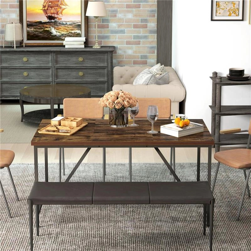 TAVOLO DA PRANZO PER 6 PERSONE STILE INDUSTRIALE IN LEGNO E ACCIAIO, 150X80X75 CM, MARRONE