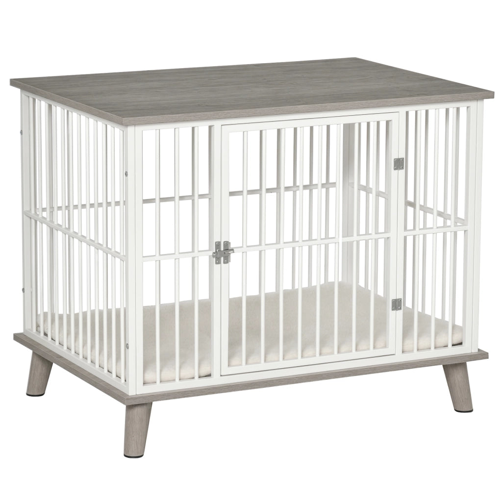 Cuccia per Cani Trasportabile ¨C zephmum ¨C Legno Acciaio Bianco Grigio 86x60x70