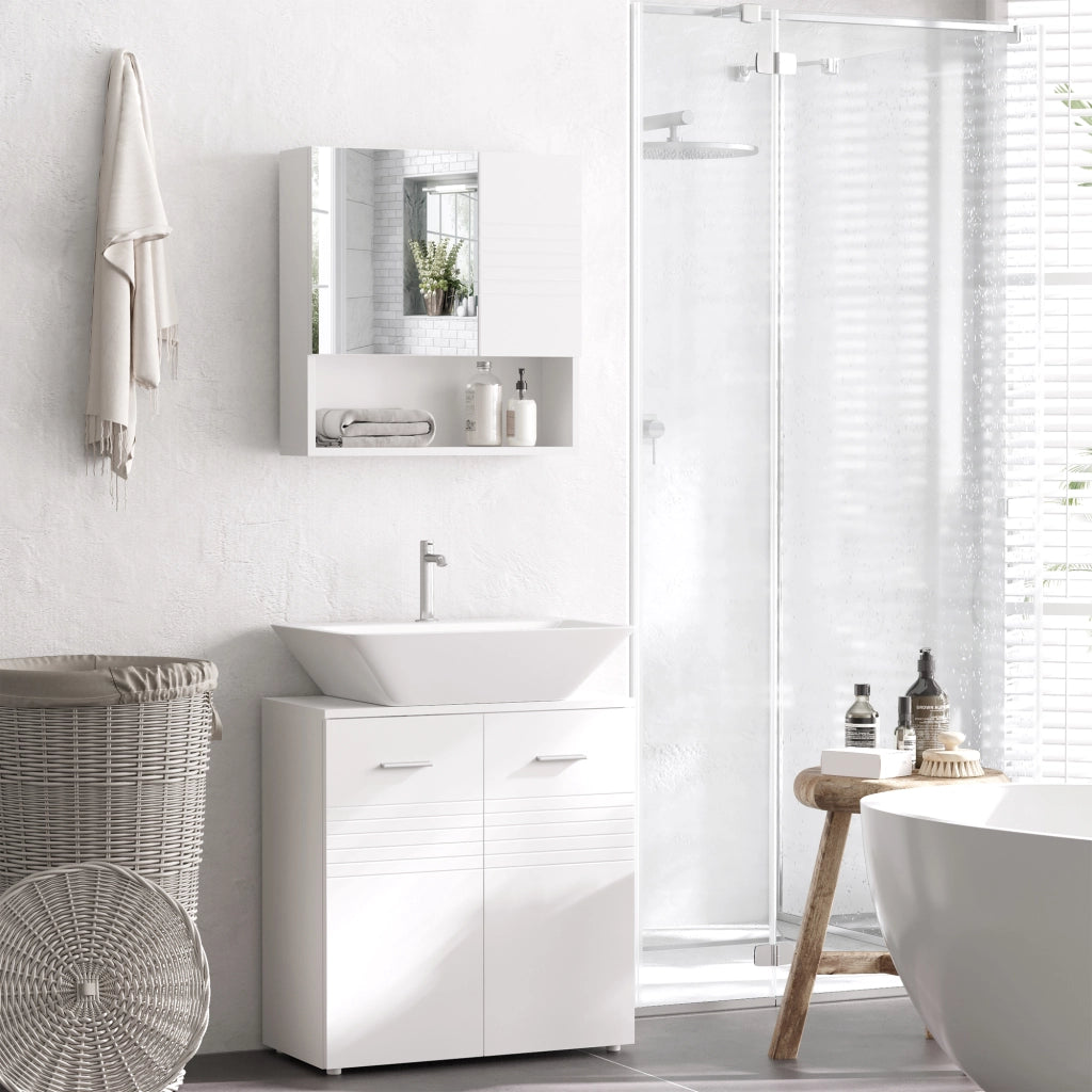 Armadietto Bagno con Specchio e Contenitore ¨C Zephmum ¨C 54x15x55 Bianco