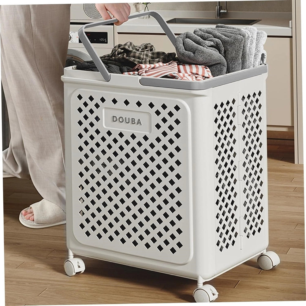 Trade Shop - Portabiancheria Con Ruote In Plastica Pieghevole Portatile Lavanderia Bagno -