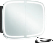 Cassa specchio con illuminazione - armadio bagno - fissato al muro Medicinale armadio bagno con 2 prese e 2 porte USB - 2 pannelli regolabili - angoli arrotondati - nero