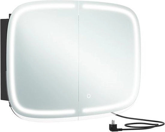 Cassa specchio con illuminazione - armadio bagno - fissato al muro Medicinale armadio bagno con 2 prese e 2 porte USB - 2 pannelli regolabili - angoli arrotondati - nero