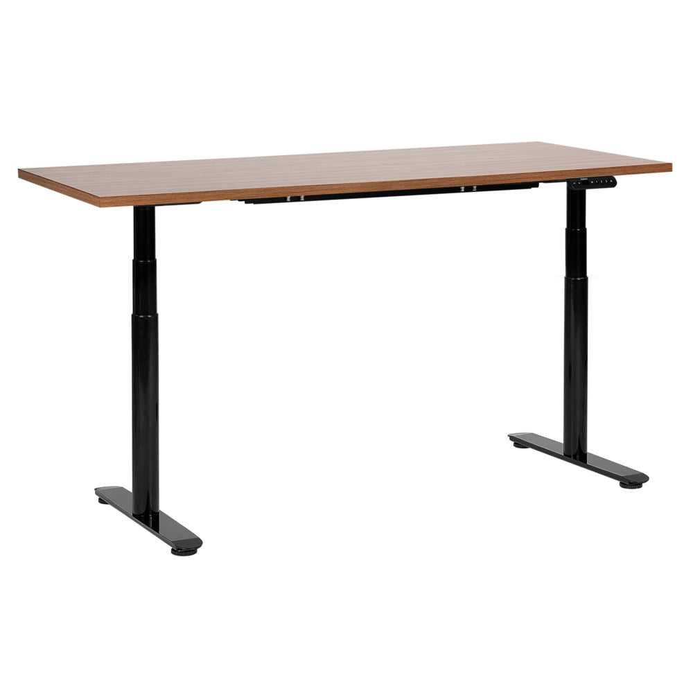 Scrivania regolabile in altezza elettricamente legno scuro e nero 160 x 72 cm Struttura in acciaio verniciato a polvere
