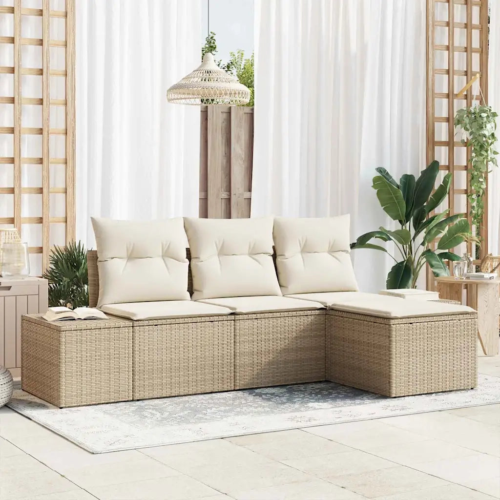 Set Divano da Giardino con cuscino 4 pcs Beige polyrattan