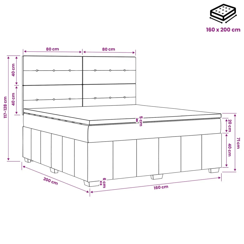 Letto Box Spring LED con Materasso Marrone Scuro 160 x 200 cm 3455643
