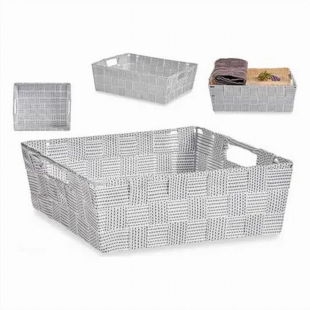 Trade Shop - Portaoggetti Cesto Tessuto Intrecciato 38x26x13 Cm Maniglie Grigio Chiaro 79030 -