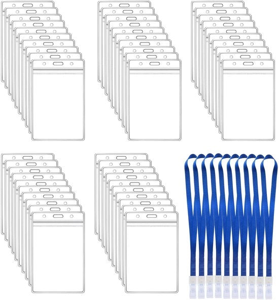 Portafoglio trasparente in PVC acqua resistente, verticale, con 10 cavi blu inclusi, adatto per biglietti VIP, 50 pezzi