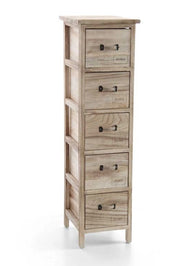 HOME CASSETTIERA SLIM IN LEGNO DECORATA A 5 CASSETTI 26 X 32 XH98 CM NATURAL
