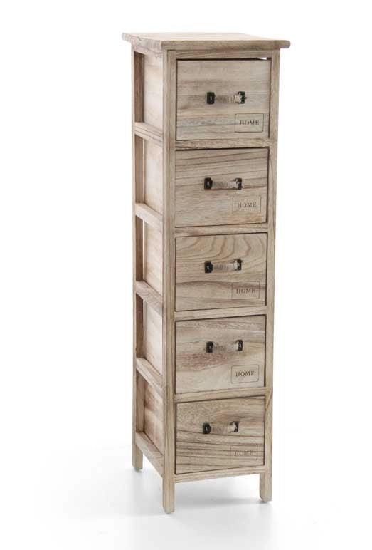 HOME CASSETTIERA SLIM IN LEGNO DECORATA A 5 CASSETTI 26 X 32 XH98 CM NATURAL