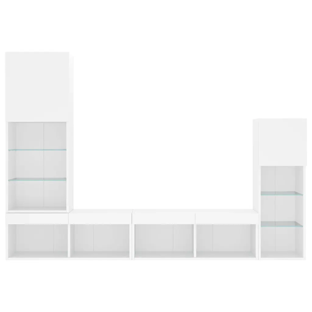 Mobili TV a Muro con LED 4pz-Set di 4 Credenza per TV sospesa Bianchi in Legno Multistrato 617020