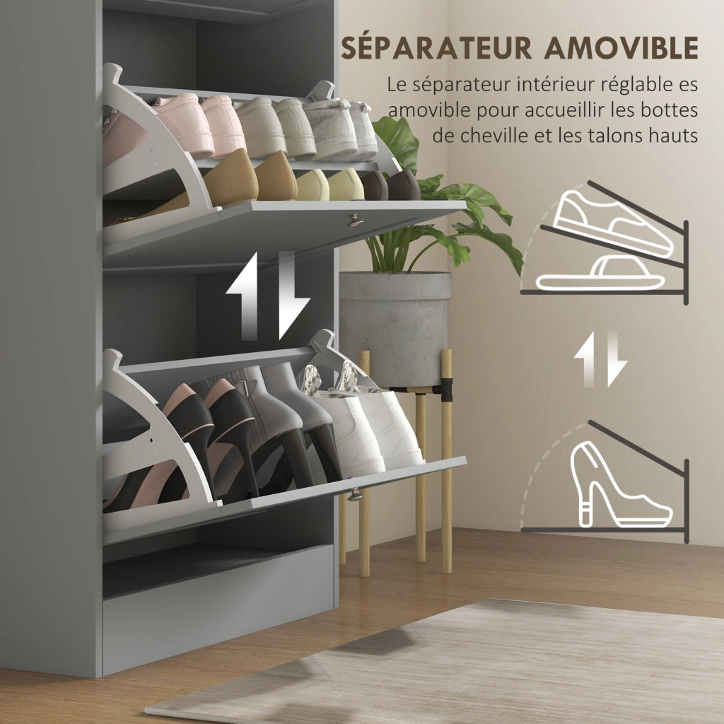 Scarpiera con 3 cassetti e ripiani regolabili ¨C zephmum ¨C grigio 60x23.5x115 cm