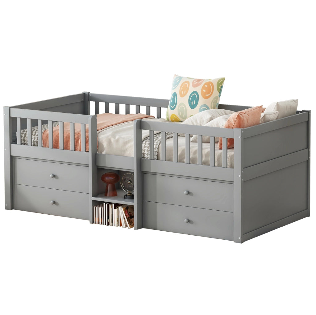 Letto semialto per bambini 90x200 cm con 4 cassetti grigio