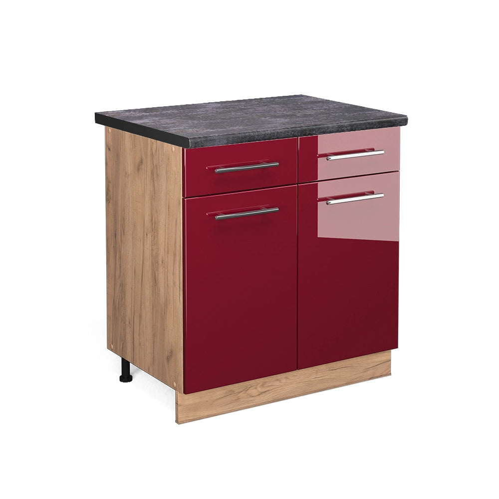 Mobiletto base per cucina Fame-Line Bordeaux lucido/Rovere dorato 80 cm, PL Antracite Vicco
