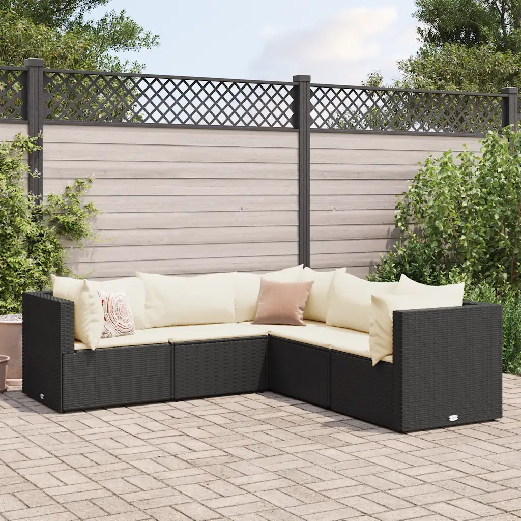 Set Divani da Giardino 5 pz con Cuscini Nero in Polyrattan 3308120