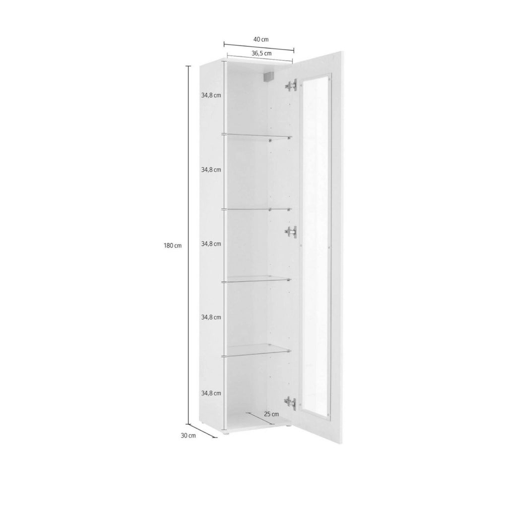 Vetrina Arnika, Credenza a 1 anta con ripiani in vetro, Mobile da soggiorno multiuso, 100% Made in Italy, cm 40x30h180, Antracite