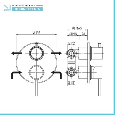 Set doccia braccio 40 cm + soffione ABS 22 cm + kit doccia + miscelatore Essenza