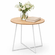Tavolino da Salotto Tondo 40x40 Moderno Struttura Metallo Bianco Piano in Legno