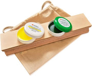 Stropset con 2 lamine in pelle e 2 stroppaste in un sacchetto di cotone