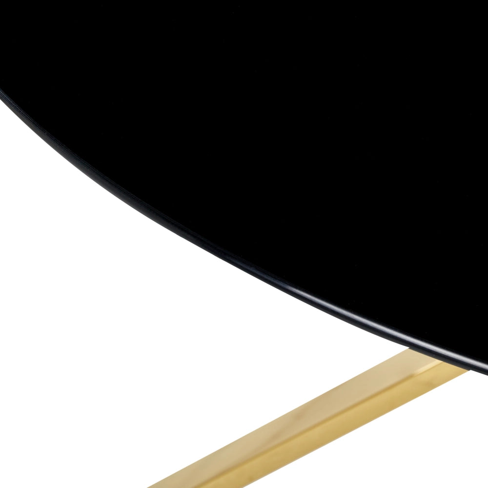 Tavolo da pranzo in vetro temperato nero e oro ⌀ 105 cm gambe in metallo elegante moderno