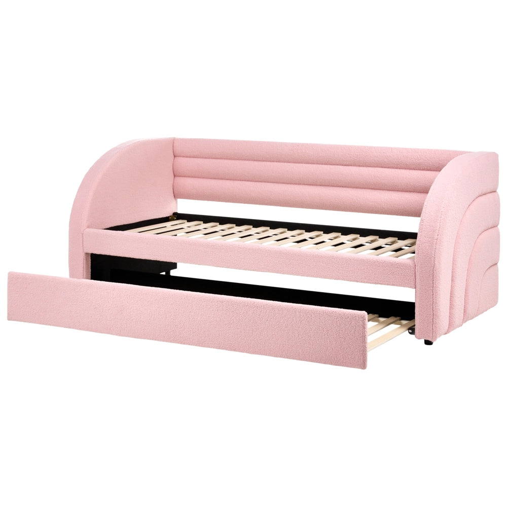 Letto a scomparsa 90 x 200 cm rivestito in bouclé rosa rete a doghe letto da giorno camera dei bambini camera degli ospiti